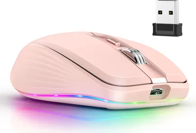 Zdjęcie produktu dla Mysz bezprzewodowa 2.4G + BT5.1 z podwójnym trybem bezprzewodowym 4-stopniowa regulacja DPI, 6 wielokolorowych diod LED Mysz do komputera Mysz do laptopa Mysz komputerowa, różowa