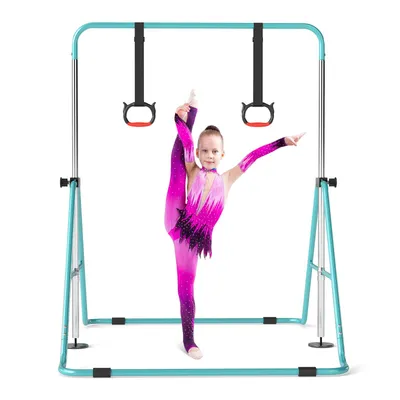 Immagine prodotto di COSTWAY Sbarra da ginnastica per bambini, sbarra orizzontale con 4 altezze e anelli, sbarra da ginnastica per interni ed esterni, sbarra estensibile per bambini dai 3 ai 12 anni