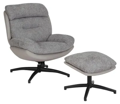 Produktbild von Better Home gepolsterter Drehsessel Relaxsessel mit Hocker, hellgrau
