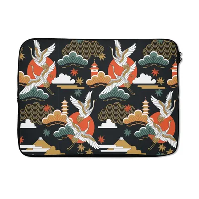 Produktbild von MuchoWow® Laptop Hülle 13 Zoll Kranich - Wolken - Japan - Muster Laptoptasche - Laptophülle - Sleeve - Rundumschutz