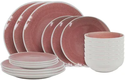 Imagen del producto de Conjunto de vajilla Cookinglife Nola Rosa, 18 piezas / 6 personas: 6 platos principales, 6 platos para el desayuno y 6 cuencos