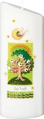 Produktbild von Taufkerze Ellipse mit Namensverzierung und Geschenkkarton Nr. 104