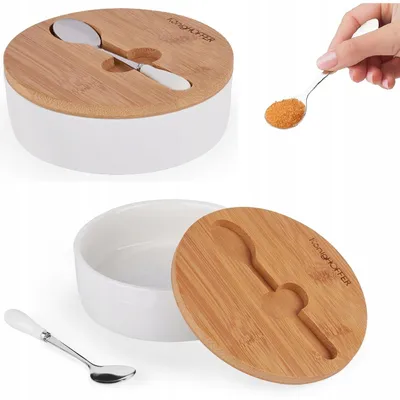 Produktbild von Konighoffer Keramik Zuckerdose mit Löffel und Bambusdeckel weiß