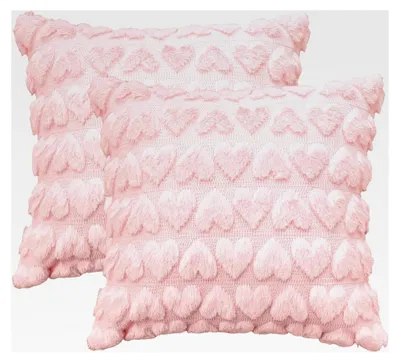 Produktbild von Rosa Weiche Künstliche Pelz Jacquard Herz Kissenbezüge 2er Set, 40x40 cm Plüsch Samt Sofakissen Zierkissenbezug für Schlafzimmer Deko