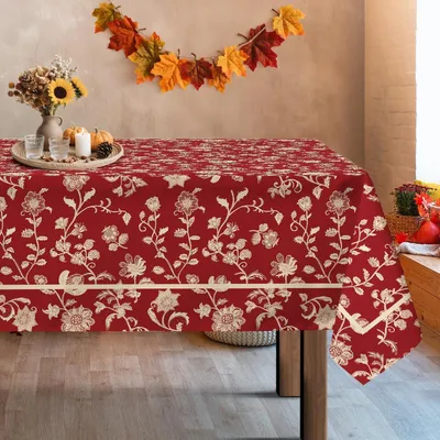 Immagine prodotto di Tovaglia rettangolare con motivo floreale, in poliestere, dimensioni 152 x 213 cm, colore oro, lavabile