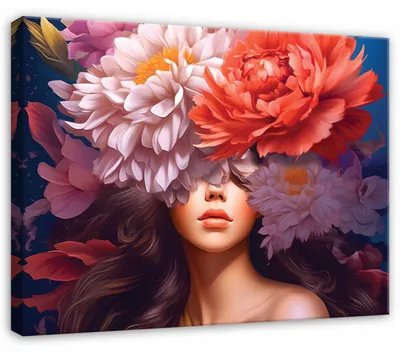 Produktbild von Leinwandbild Frau Blumen Abstrakt - 60x40 cm - Wandbilder Wohnzimmer Schlafzimmer - Leinwand Leinwandbild Rosa - PP14687O4