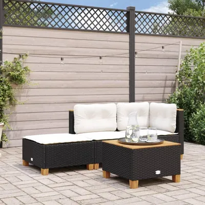 Produktbild von Polyrattan-Gartenhocker mit cremeweißem Sitzkissen als Fußhocker für Lounge-Sets, Terrasse, Balkon und Garten