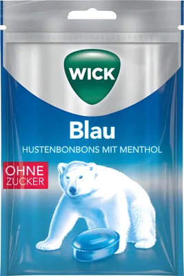 Obrázek produktu pro Vicks Modré mentolové bonbóny bez cukru sáček 72 g