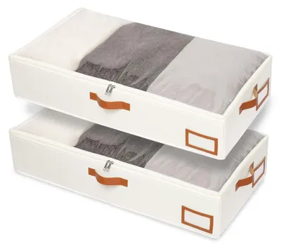 Immagine prodotto di Omgoods - Set di 2 sacche portaoggetti da utilizzare sotto il letto, con finestra trasparente