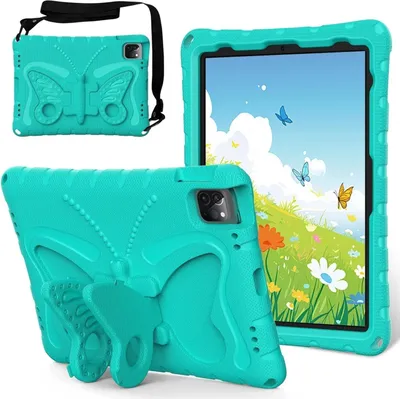 Obrázek produktu pro Dětské pouzdro pro iPad Pro 11 2024/2022/2021/2020/2018, iPad Pro 11" M4, iPad Air 5th/4th Gen 2022/2020 10,9", lehké EVA pouzdro proti nárazům s ramenním popruhem a motýlkovým stojánkem Zelená