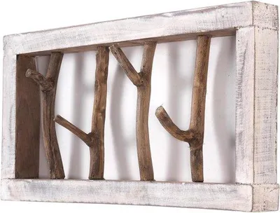Produktbild von Holzschrank - Wandregal - Kleidung aufhängen - Handgefertigt - 45x23x10-13 cm - Weiß-Natürlich