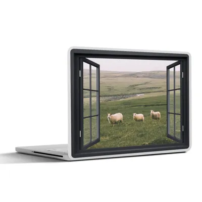 Produktbild von MuchoWow® Laptop Aufkleber Sticker Cover Durchblick - Gras - Schafe 25x18 cm - Laptop-Deko