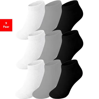 Produktbild von Sneaker Socken Herren & Damen 6-12 Paar Quarter Socken Baumwolle Freizeit Sport - Schwarz-Weiß-Grau, 39-42, 9 Paar