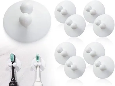 Image de Ensemble de porte-brosses à dents en plastique, blanc, 8 pièces, pour la salle de bains