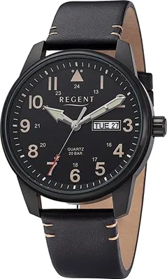 Produktbild von Regent Leder Herren Uhr Armbanduhr Quarz schwarz braun Lederarmband D2URF1253