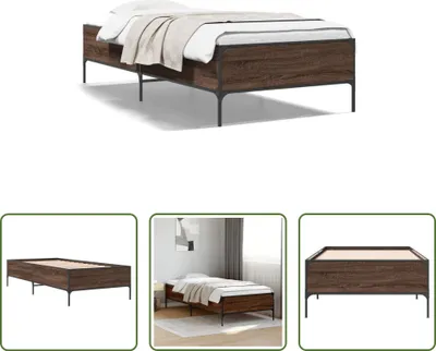 Produktbild von The Living Store Bettgestell Braun Eichen-Optik 90x200 cm Holzwerkstoff Metall