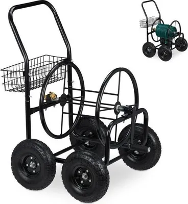 Image de Chariot porte-tuyau noir à 4 roues