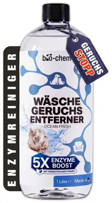 Produktbild von bio-chem Geruchsentferner Wäsche 1 L – Enzymreiniger Waschmaschine, Waschzusatz gegen Schweiß, Katzenurin, Hundeurin & Moder [OCEAN FRESH]