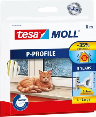 Produktbild von Tesa 05390-00110 Klebegummidichtung Türen und Fenster Profil P weiß 6 m 2–5 mm