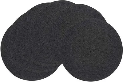 Image de Sets de table ronds noirs tissés, 38 cm de diamètre, en coton