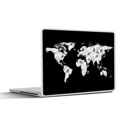 Produktbild von MuchoWow® Laptop Aufkleber Sticker Cover Weltkarte - Pflanzen - Schwarz 31x22.5 cm - Laptop-Deko