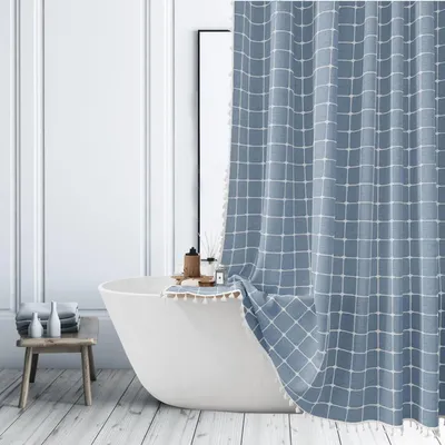 Image de Omgoods - Rideau de douche bohème - Style moderne et minimaliste avec des pompons