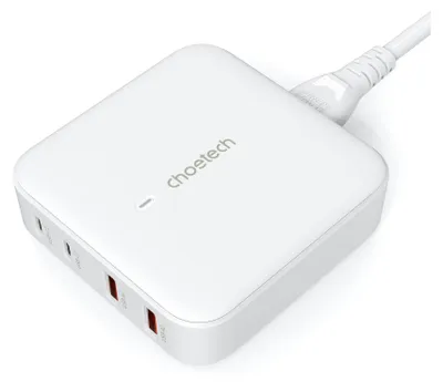 Produktbild von Choetech GaN-Schnellladegerät 2x USB-A / 2x USB-C, 100W - Weiß