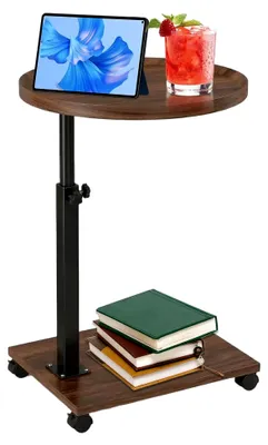 Produktbild von Beistelltisch mit Rollen, höhenverstellbar (45-80 cm), 360° drehbar, C-Form, für Wohnzimmer und Schlafzimmer