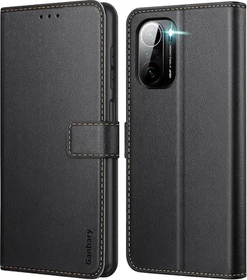 Zdjęcie produktu dla Etui na telefon Xiaomi Poco F3 Premium Leather Black z kieszeniami na karty i funkcją podstawki
