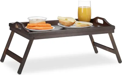Produktbild von Relaxdays Betttablett Bambus, klappbar, Griffe, erhöhter Rand, Frühstücken & Servieren, HBT: 22x61,5x30cm, dunkelbraun