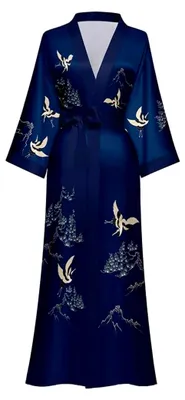 Produktbild von Langer Satin-Kimono-Morgenmantel für Damen mit Blumenmuster