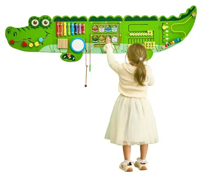 Produktbild von Montessori Busy Board Krokodil - Motorikbrett Wandspiel aus Holz - 9-in-1 Aktivitätentafel - Sensorikspielzeug zur frühen Förderung - Für Kinder ab 3 Jahren
