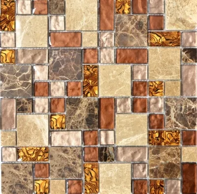 Produktbild von Mosaikfliese Transluzent beige braun Kombination Glasmosaik Crystal Stein beige braun MOS88-1303_f