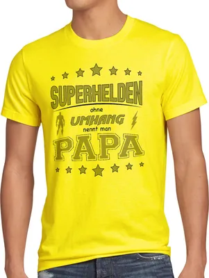 Produktbild von style3 Superhelden ohne Umhang nennt man Papa Herren T-Shirt Fun Shirt Vater Dad, Größe:L, Farbe:Gelb