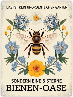 Produktbild von Biene mit Blumen DAS IST KEIN UNORDENTLICHER GARTEN Metallschild in 15x20 cm