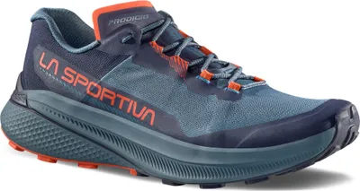 Trailrunning-Schuh Prodigio von La Sportiva in Blau mit orangefarbenen Akzenten; ideal für Herren.