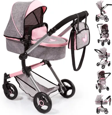 Produktbild von Bayer Design 18433AA Kombi-Puppenwagen Neo Vario mit Tasche, wandelbar als Jogger, verstellbarer Griff, schwenkbare Vorderräder, jeans-grau