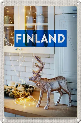 Produktbild von Blechschild Reise 20x30cm Finnland Hirsch Lichterkette Schrank