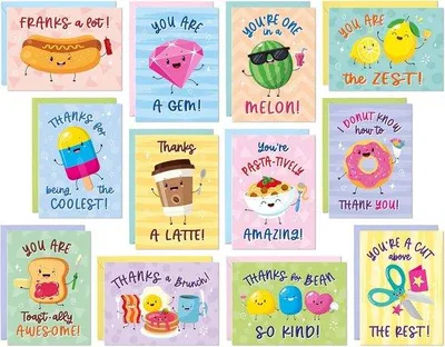 Productafbeelding van Set van 24 grappige bedankkaartjes voor brunch en waardering