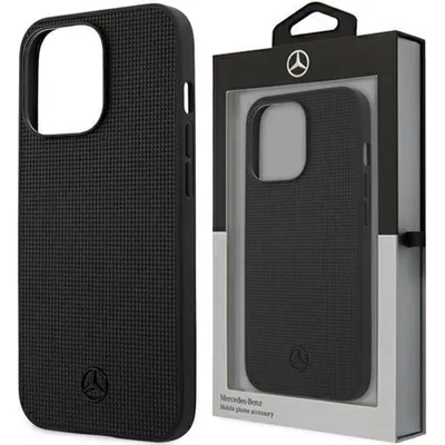 Produktbild von Mercedes MEHCP13LMBLBK iPhone 13 Pro / 13 6,1" schwarz Hardcase Leder Mesh Metall Logo Handyhülle