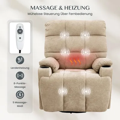 Produktbild von FLEXISPOT XR7 CURVE Elektrischer Relaxsessel, Massagesessel mit Heizfunktion, 360°drehbar, USB-Anschluss&Decke, 105°-165° verstellbar, bis 200KG Beige