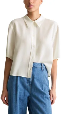 Produktbild von Marc OߴPolo Denim Damen Kurzarmbluse Cropped Relaxed Fit, Weiß (Silky White), XX