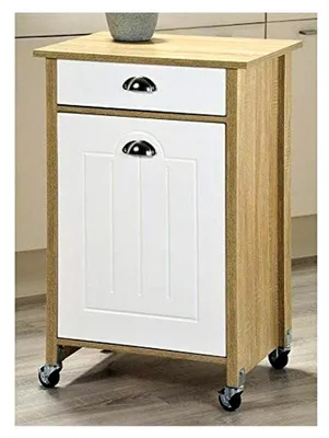 Produktbild von Küchenwagen mit Abfalleimer, Holz, Weiß/Beige, 50 x 37 x 78,5 cm
