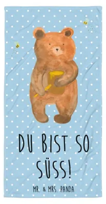 Produktbild von Mr. & Mrs. Panda Handtuch Bär Honig - Blau Pastell - Geschenk, Liebe, Freund, Partner, Strandtuch, Duschtuch, Großes Badehandtuch, Teddy, Duschhandtuch