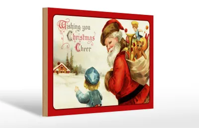 Produktbild von Holzschild Weihnachtsmann Santa Claus Christmas 30x20cm