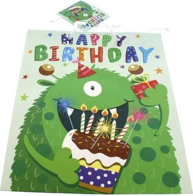 Produktbild von Geschenktasche - Monster - grün - ca. 17,5 x 9,5 x 22,5 cm