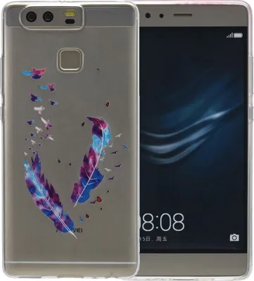 Produktbild von Henna Cover für Huawei P9 Case Schutz Hülle Silikon Federn Bunt
