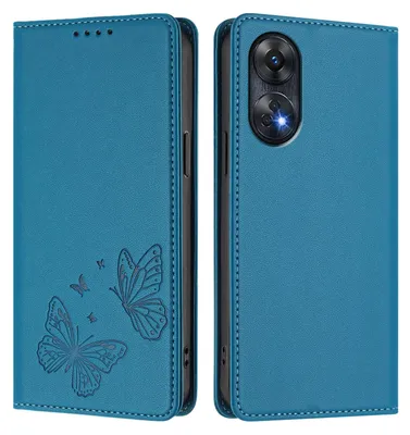 Produktbild von Lederhülle für Oppo Reno8 T 4G, Schmetterling Prägung Leder Brieftasche Schutzhülle mit Ständer Blau