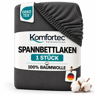 Produktbild von Komfortec Jersey Spannbettlaken 180x200 cm, 100% Baumwolle, Anthrazit