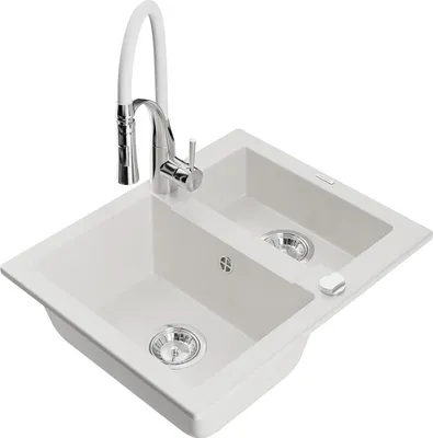 Image de Évier Carlos en granit 1,5 avec mélangeur Aster, blanc (6518-20-73450-02)
